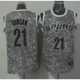 NBA Spurs 21 Tim Duncan Gray City Luminous Men Jersey