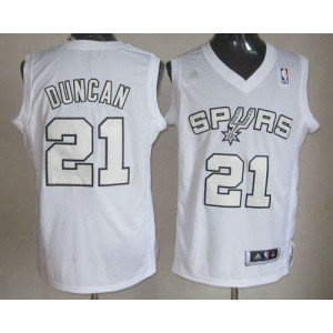 NBA Spurs 21 Tim Duncan White Winter On-Court Men Jersey