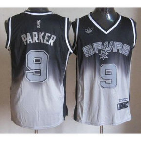 NBA Spurs 9 Tony Parker Black Grey Fadeaway Men Jersey