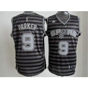 NBA Spurs 9 Tony Parker Black Grey Groove Men Jersey