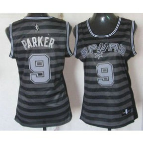 NBA Spurs 9 Tony Parker Black-Grey Groove Women Jersey