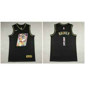 NBA Suns 1 Booker Black Gold Diamond Men Jersey