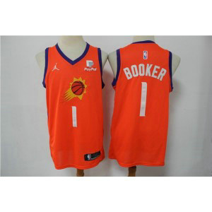 NBA Suns 1 Devin Booker Orange Swingman Men Jersey