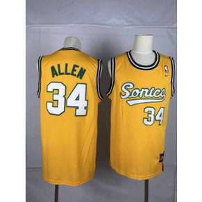 NBA Supersonics 34 Ray Allen Yellow Men Jersey