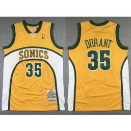 NBA Supersonics 35 Kevin Durant Yellow Men Jersey