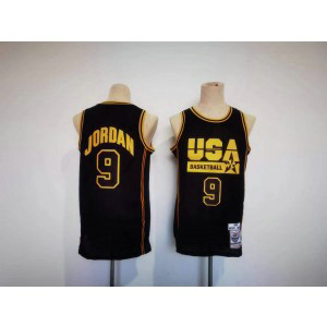 NBA Team USA 9 Jordan Black Gold Men Jersey