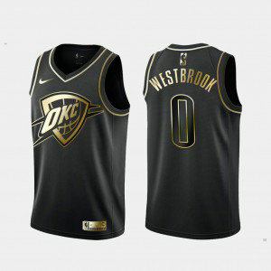 NBA Thunder 0 Russell Westbrook Black Gold Nike Men Jersey