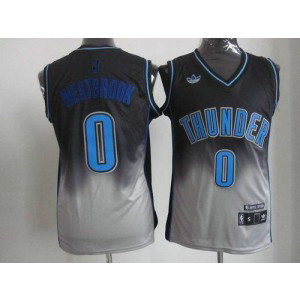 NBA Thunder 0 Russell Westbrook Black Grey Fadeaway Men Jersey