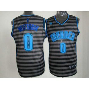 NBA Thunder 0 Russell Westbrook Black Grey Groove Men Jersey
