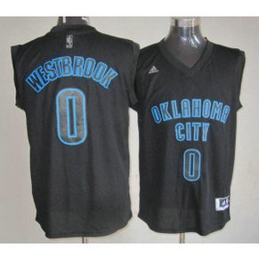 NBA Thunder 0 Russell Westbrook Black On Black Men Jersey