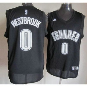 NBA Thunder 0 Russell Westbrook Black White Men Jersey