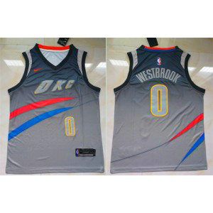 NBA Thunder 0 Russell Westbrook Gray City Edition Nike Men Jersey