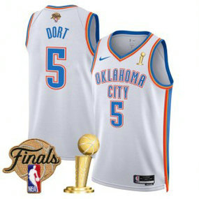NBA Thunder 5 Luguentz Dort White 2025 Finals Champions Nike Men Jersey