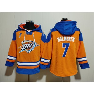 NBA Thunder 7 Chet Holmgren Orange Blue Lace-Up Pullover Hoodie