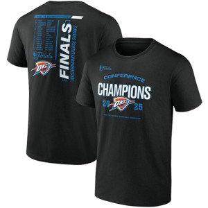 NBA Thunder Black 2025 Western Conference Champions Roster Buzzer Beater T-Shirt