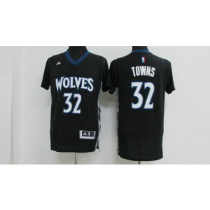 NBA Timberwolves 32 Karl-Anthony Towns Black Short Sleeve Men Jersey