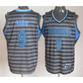 NBA Timberwolves 9 Ricky Rubio Black Grey Groove Men Jersey