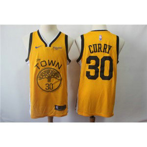 NBA Warrior 30 Stephen Curry Yellow Earned Edition Nike Men Jersey