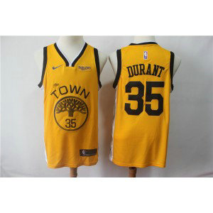 NBA Warrior 35 Kevin Durant Yellow Earned Edition Nike Men Jersey