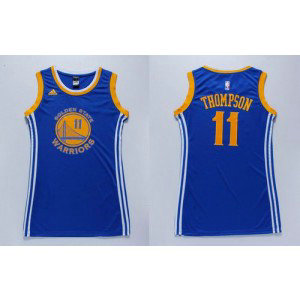 NBA Warriors 11 Klay Thompson Blue Print Dress Women Jersey