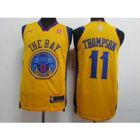 NBA Warriors 11 Klay Thompson Gold City Edition Nike Men Jersey