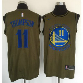 NBA Warriors 11 Klay Thompson Olive Nike Swingman Men Jersey