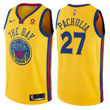 NBA Warriors 27 Zaza Pachulia Gold City Edition Nike Men Jersey