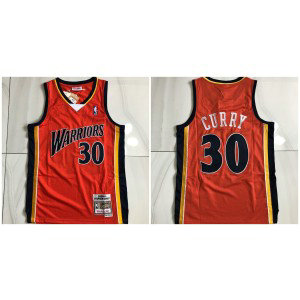 NBA Warriors 30 Curry Orange Mitchell&Ness Throwback Men Jersey