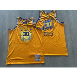 NBA Warriors 30 Curry Yellow Throwback Men Jersey