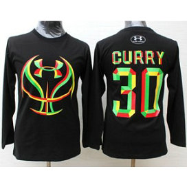 NBA Warriors 30 Stephen Curry Black Candy Under Armour Long Sleeve Men Jersey