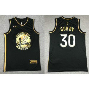 NBA Warriors 30 Stephen Curry Black Gold Men Jersey