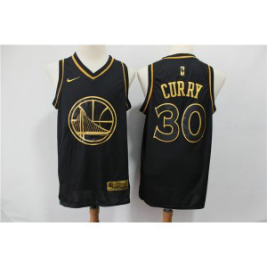 NBA Warriors 30 Stephen Curry Black Gold Nike Men Jersey