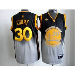 NBA Warriors 30 Stephen Curry Black Grey Fadeaway Men Jersey