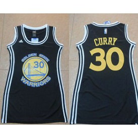 NBA Warriors 30 Stephen Curry Black Print Dress Women Jersey