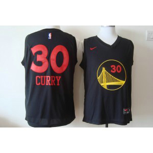 NBA Warriors 30 Stephen Curry Black Red Lettering Nike Men Jersey