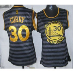 NBA Warriors 30 Stephen Curry Black WithGrey Groove Women Jersey