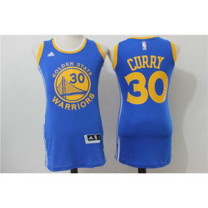 NBA Warriors 30 Stephen Curry Blue Print Dress Women Jersey