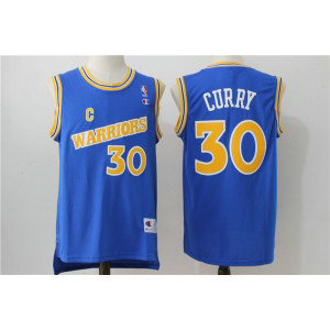 NBA Warriors 30 Stephen Curry Blue Throwback Men Jersey 1