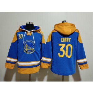 NBA Warriors 30 Stephen Curry Blue Yellow Lace-Up Pullover Hoodie