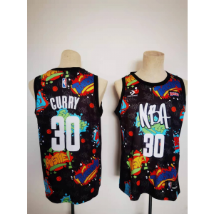 NBA Warriors 30 Stephen Curry Pop Culture Street Art Black Men Jersey