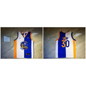NBA Warriors 30 Stephen Curry White Blue Split Nike Men Jersey