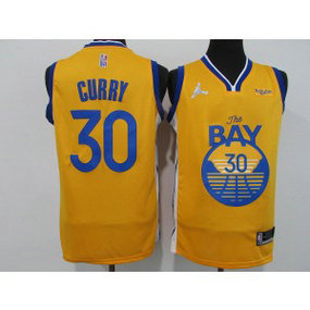 NBA Warriors 30 Stephen Curry Yellow 75th Anniversary Men Jersey