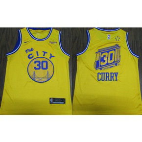 NBA Warriors 30 Stephen Curry Yellow City Edition Nike Swingman Men Jersey