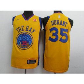 NBA Warriors 35 Kevin Durant Gold City Edition Nike Men Jersey