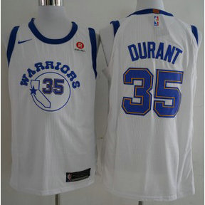 NBA Warriors 35 Kevin Durant White Nike Throwback Authentic Men Jersey