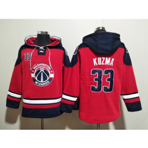 NBA Wizards 33 Kyle Kuzma Red Navy Lace-Up Pullover Hoodie