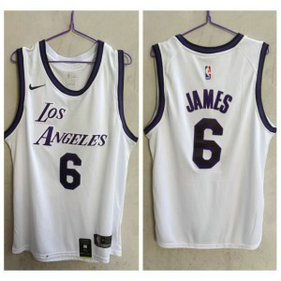 NBA los Angeles 6 Lebron James White Nike Men Jersey
