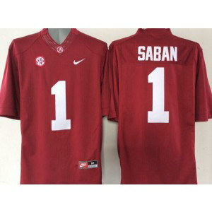 NCAA Alabama Crimson Tide 1 Nick Saban Red Men Jersey With SEC Patch