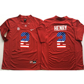 NCAA Alabama Crimson Tide 2 Derrick Henry Red USA Flag Men Jersey