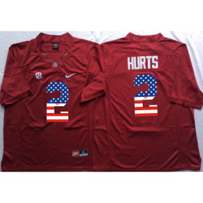 NCAA Alabama Crimson Tide 2 Jalen Hurts Red USA Flag Men Jersey
